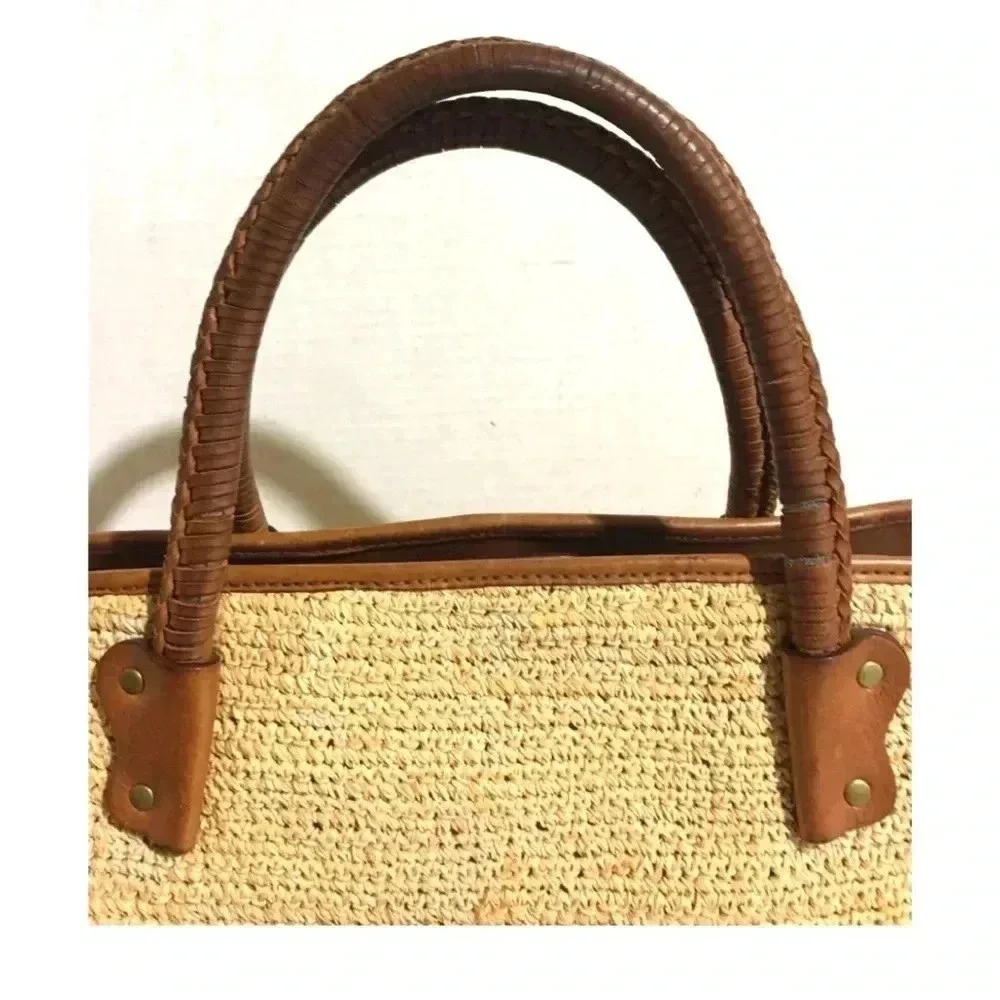 Michael kors beige brown woven leather satchel handbag